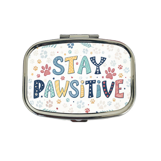 Stay Pawsitive Positive Cute Colorful Travel Pill Box Case