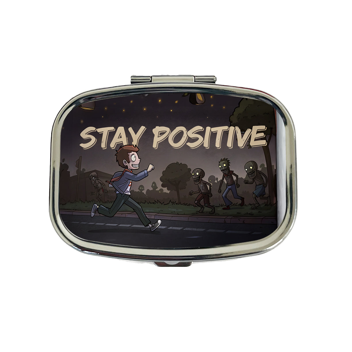 Stay Positive Funny Zombie Cartoon Travel Pill Box Case