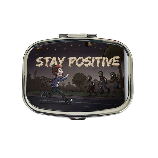 Stay Positive Funny Zombie Cartoon Travel Pill Box Case