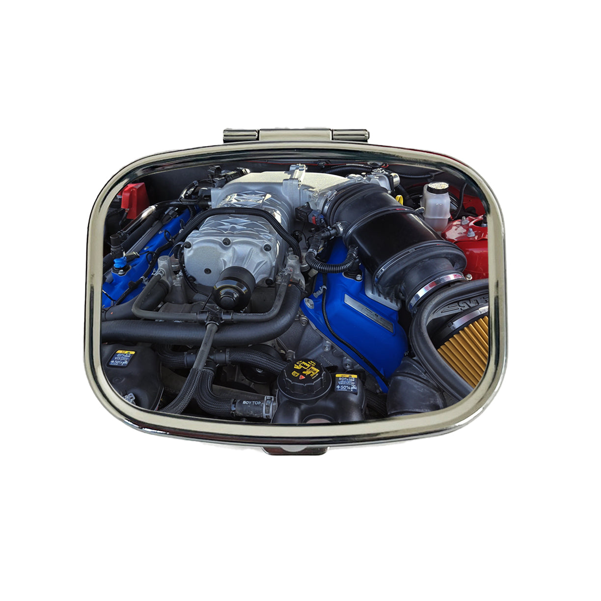 Supercharged V8 Engine Red Sports Muscle Car Travel Pill Box Case