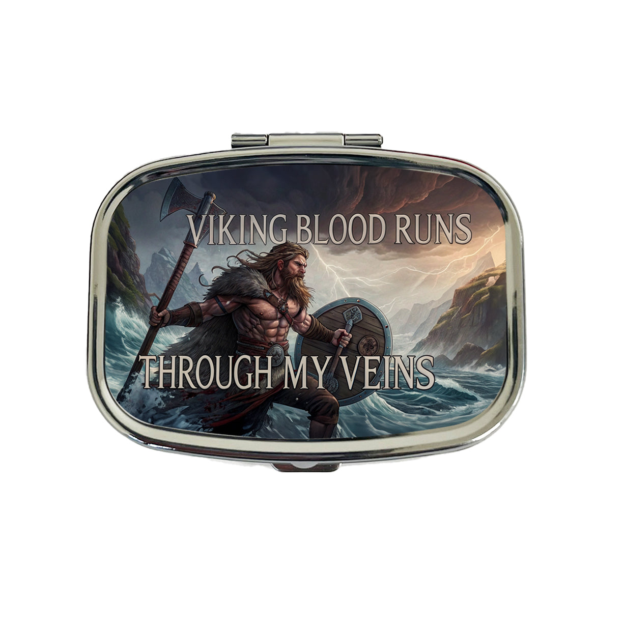 Viking Blood Runs Through My Veins Scandinavian Norse Warrior Travel Pill Box Case