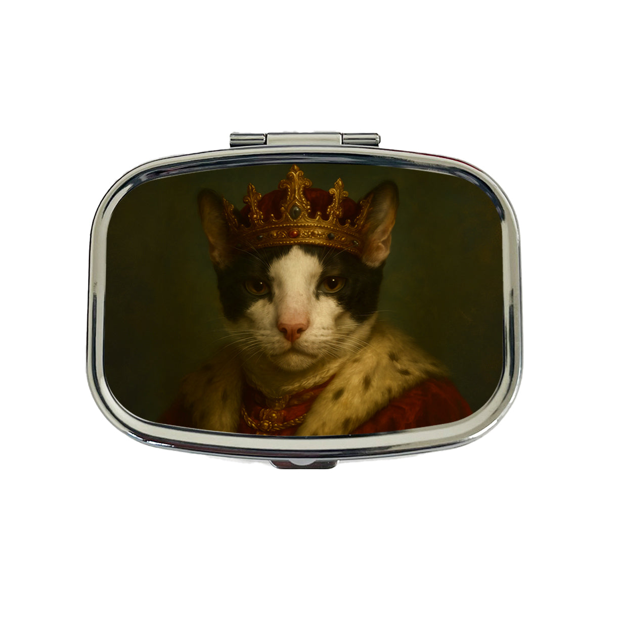 Vintage Cat King Fantasy Painting Travel Pill Box Case