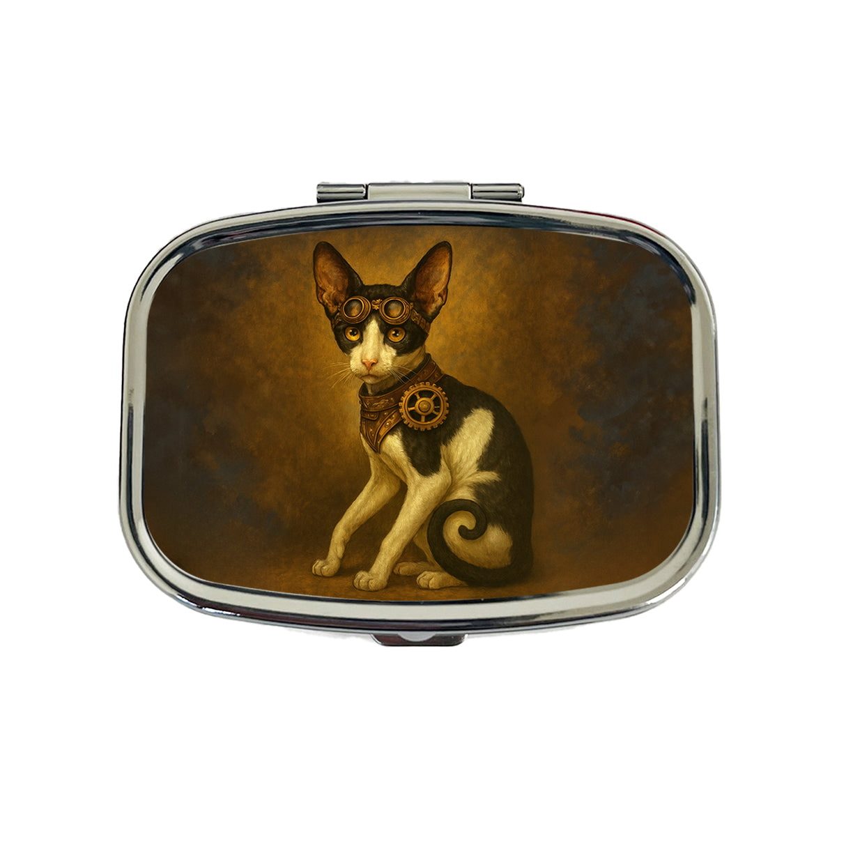 Vintage Steampunk Oriental Shorthair Cat Fantasy Painting Travel Pill Box Case