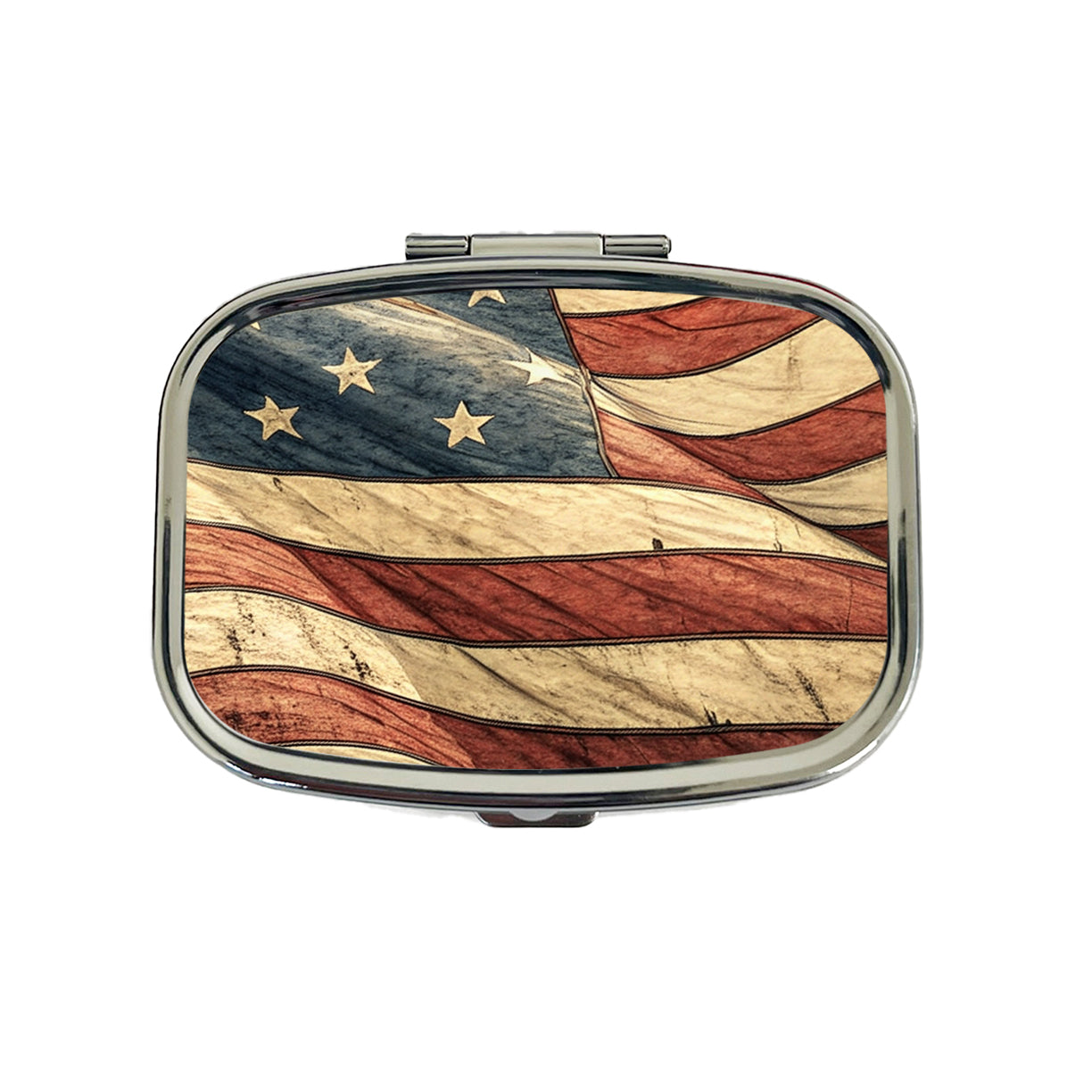 Waving Rustic American Flag Illustration Travel Pill Box Case