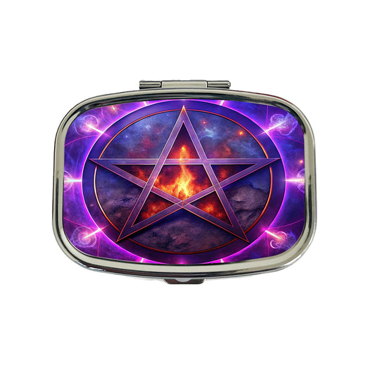 Wiccan Purple Pentagram Evil Summoning Circle Travel Pill Box Case