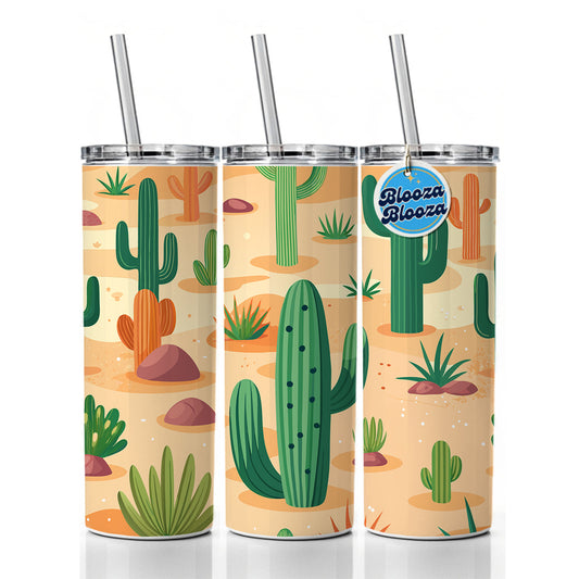 Cactus Cacti Desert Scattered Pattern Skinny Tumbler 20oz with Straw Insulated Water Bottle Gift