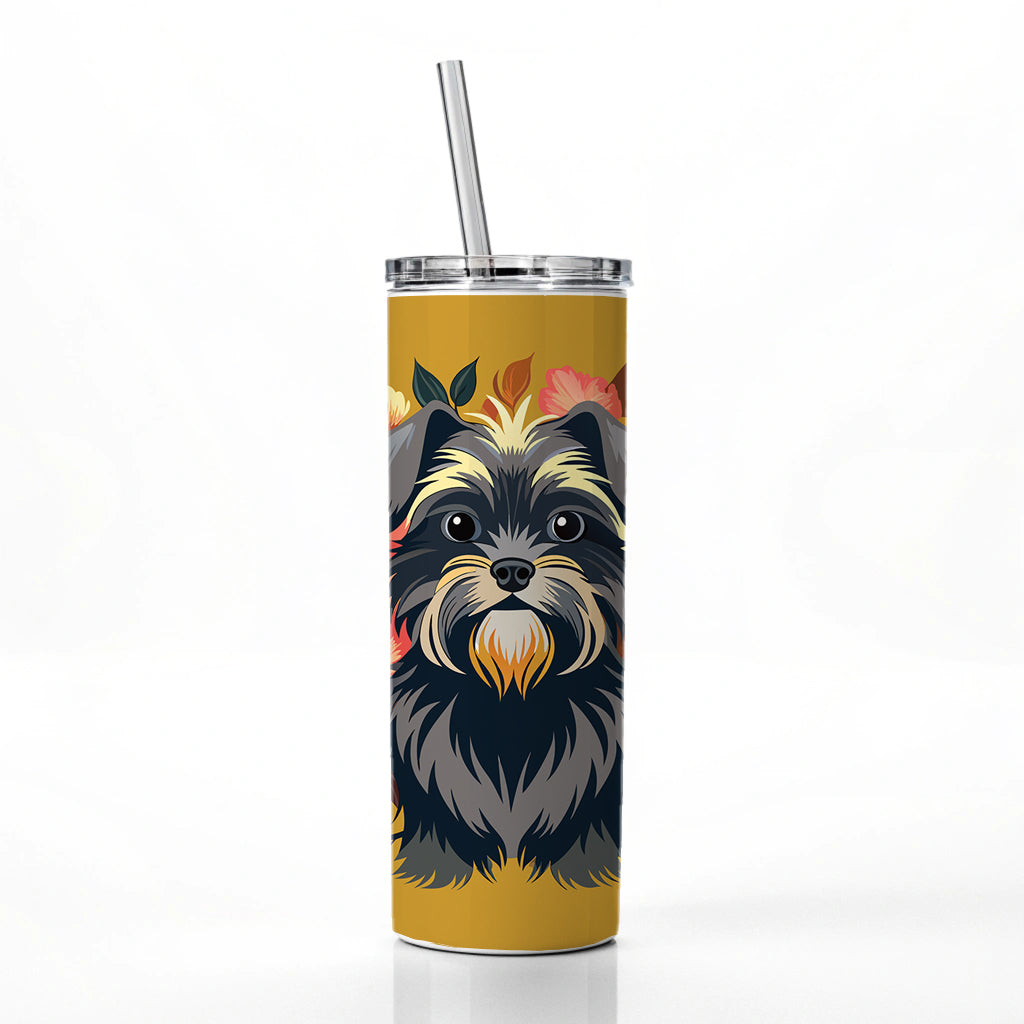 Affenpinscher Dog Floral Flowers Skinny Tumbler 20oz with Straw Insulated Water Bottle Gift
