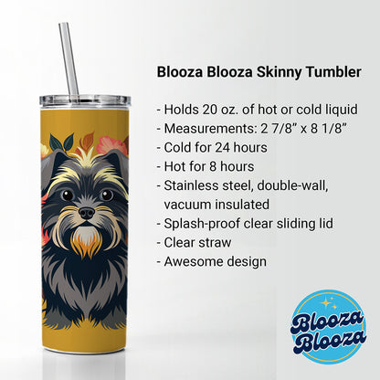 Affenpinscher Dog Floral Flowers Skinny Tumbler 20oz with Straw Insulated Water Bottle Gift