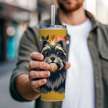 Affenpinscher Dog Floral Flowers Skinny Tumbler 20oz with Straw Insulated Water Bottle Gift