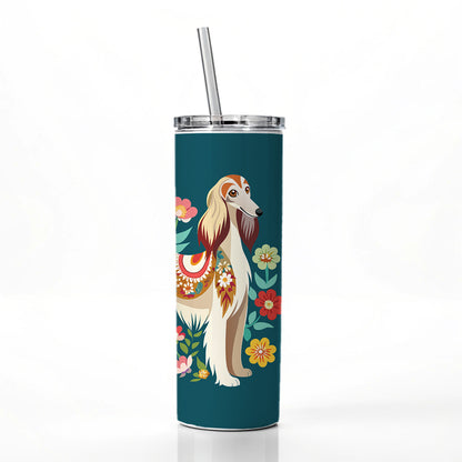 Afghan Hound Dog Floral Flowers Skinny Tumbler 20oz with Straw Insulated Water Bottle Gift