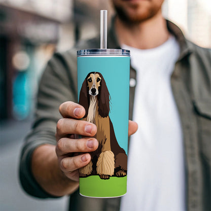 Afghan Hound Dog Sitting Skinny Tumbler 20oz with Straw Insulated Water Bottle Gift