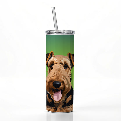 Airedale Terrier Dog Portrait Skinny Tumbler 20oz with Straw Insulated Water Bottle Gift