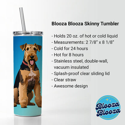 Airedale Terrier Dog Sitting Skinny Tumbler 20oz with Straw Insulated Water Bottle Gift