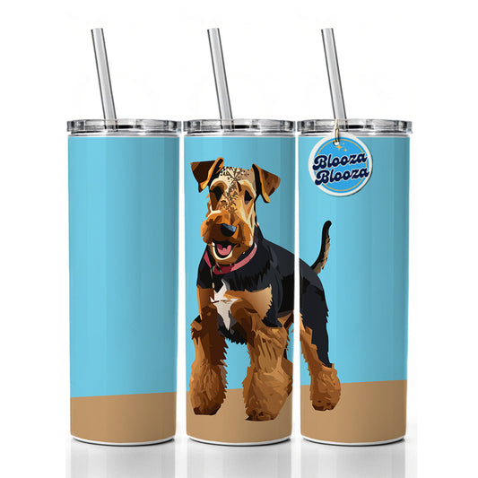 Airedale Terrier Dog Standing Skinny Tumbler 20oz with Straw Insulated Water Bottle Gift