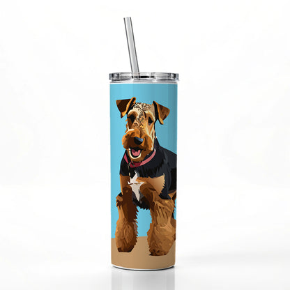 Airedale Terrier Dog Standing Skinny Tumbler 20oz with Straw Insulated Water Bottle Gift