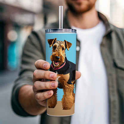 Airedale Terrier Dog Standing Skinny Tumbler 20oz with Straw Insulated Water Bottle Gift