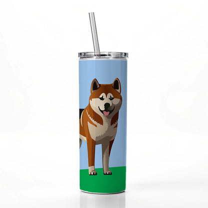 Akita Dog Standing Skinny Tumbler 20oz with Straw Insulated Water Bottle Gift