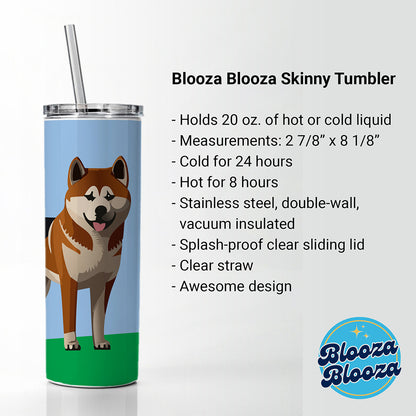 Akita Dog Standing Skinny Tumbler 20oz with Straw Insulated Water Bottle Gift