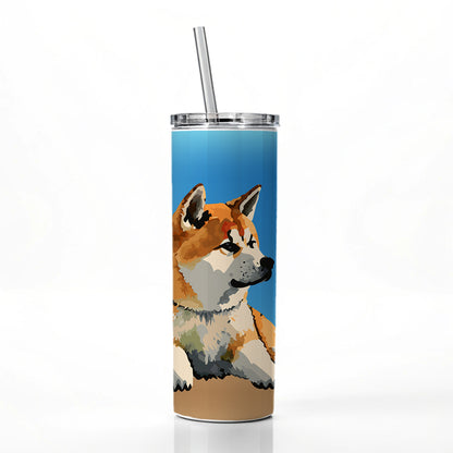 Akita Dog Watercolor Skinny Tumbler 20oz with Straw Insulated Water Bottle Gift