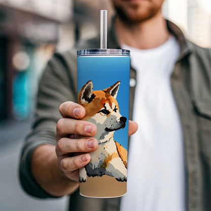 Akita Dog Watercolor Skinny Tumbler 20oz with Straw Insulated Water Bottle Gift