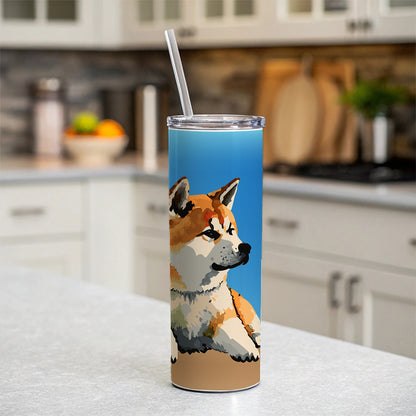 Akita Dog Watercolor Skinny Tumbler 20oz with Straw Insulated Water Bottle Gift