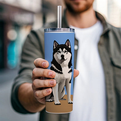 Alaskan Klee Kai Dog Sitting Skinny Tumbler 20oz with Straw Insulated Water Bottle Gift