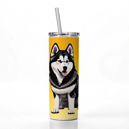 Alaskan Malamute Dog Sitting Skinny Tumbler 20oz with Straw Insulated Water Bottle Gift