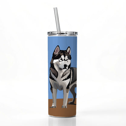 Alaskan Malamute Dog Standing Skinny Tumbler 20oz with Straw Insulated Water Bottle Gift