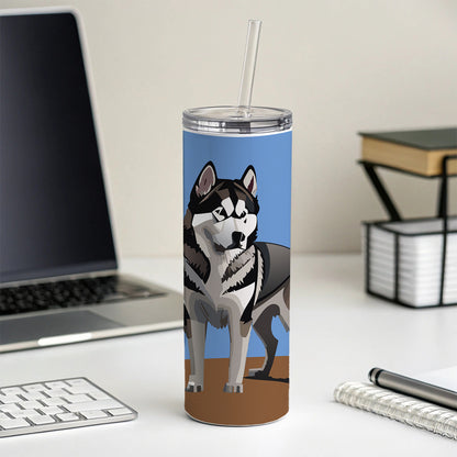 Alaskan Malamute Dog Standing Skinny Tumbler 20oz with Straw Insulated Water Bottle Gift