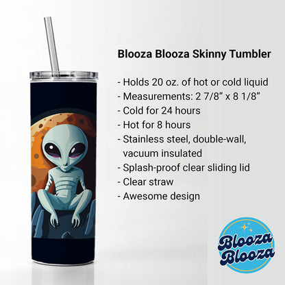 Alien Sitting Moon Planet Space Skinny Tumbler 20oz with Straw Insulated Water Bottle Gift
