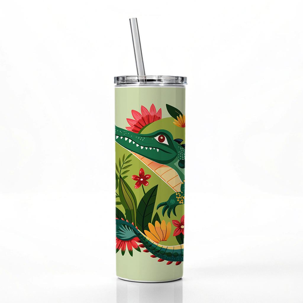 Alligator Floral Flowers Skinny Tumbler 20oz with Straw Insulated Water Bottle Gift
