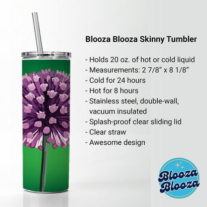 Allium Flower Purple Watercolor Skinny Tumbler 20oz with Straw Insulated Water Bottle Gift