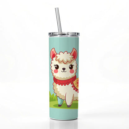 Alpaca Cute Skinny Tumbler 20oz with Straw Insulated Water Bottle Gift
