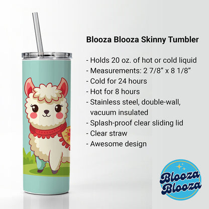 Alpaca Cute Skinny Tumbler 20oz with Straw Insulated Water Bottle Gift
