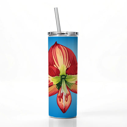 Amaryllis Flower Christmas Skinny Tumbler 20oz with Straw Insulated Water Bottle Gift