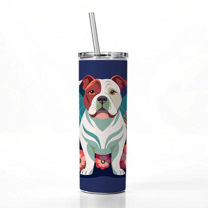 American Bulldog Floral Flowers Skinny Tumbler 20oz with Straw Insulated Water Bottle Gift