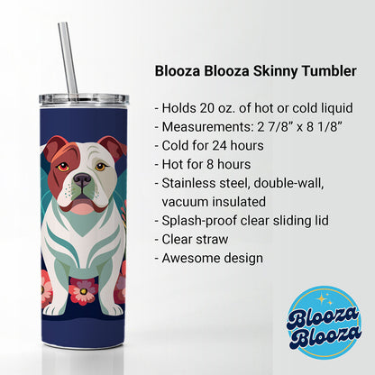 American Bulldog Floral Flowers Skinny Tumbler 20oz with Straw Insulated Water Bottle Gift
