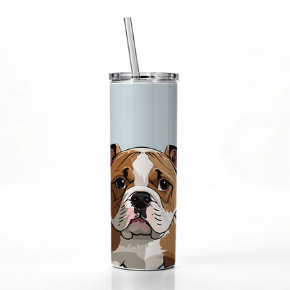 American Bulldog Staring Skinny Tumbler 20oz with Straw Insulated Water Bottle Gift