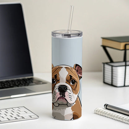 American Bulldog Staring Skinny Tumbler 20oz with Straw Insulated Water Bottle Gift