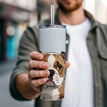 American Bulldog Staring Skinny Tumbler 20oz with Straw Insulated Water Bottle Gift