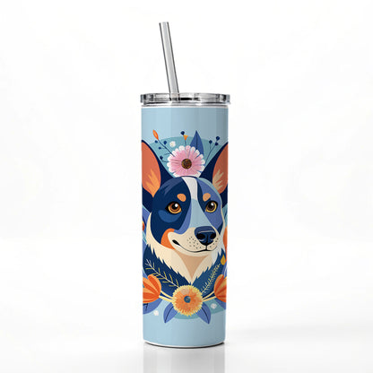 American Cattle Dog Floral Flowers Skinny Tumbler 20oz with Straw Insulated Water Bottle Gift