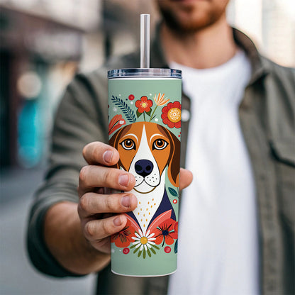 American English Coonhound Dog Floral Flowers Skinny Tumbler 20oz with Straw Insulated Water Bottle Gift