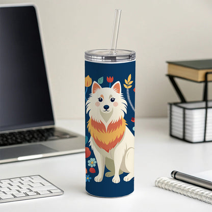 American Eskimo Dog Floral Flowers Skinny Tumbler 20oz with Straw Insulated Water Bottle Gift