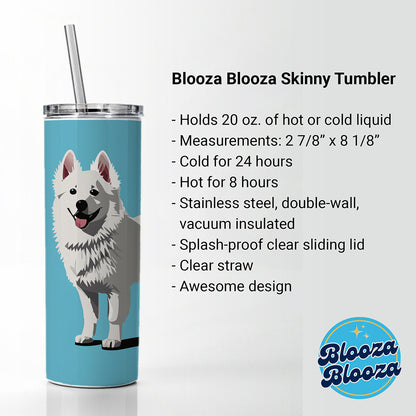 American Eskimo Dog Standing Skinny Tumbler 20oz with Straw Insulated Water Bottle Gift