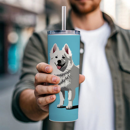 American Eskimo Dog Standing Skinny Tumbler 20oz with Straw Insulated Water Bottle Gift