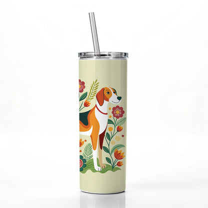 American Foxhound Dog Floral Flowers Skinny Tumbler 20oz with Straw Insulated Water Bottle Gift