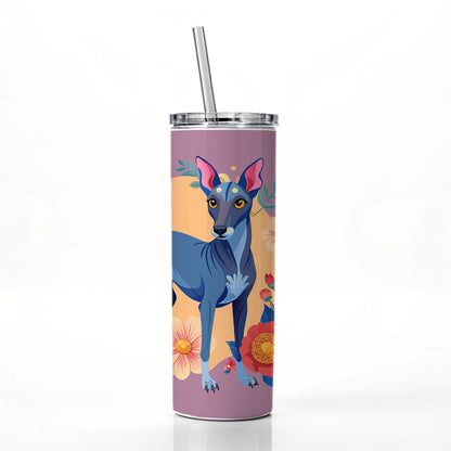 American Hairless Terrier Dog Floral Flowers Skinny Tumbler 20oz with Straw Insulated Water Bottle Gift