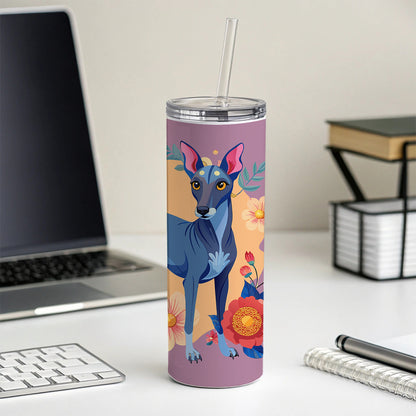 American Hairless Terrier Dog Floral Flowers Skinny Tumbler 20oz with Straw Insulated Water Bottle Gift