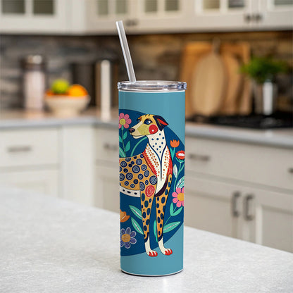 American Leopard Hound Dog Floral Flowers Skinny Tumbler 20oz with Straw Insulated Water Bottle Gift