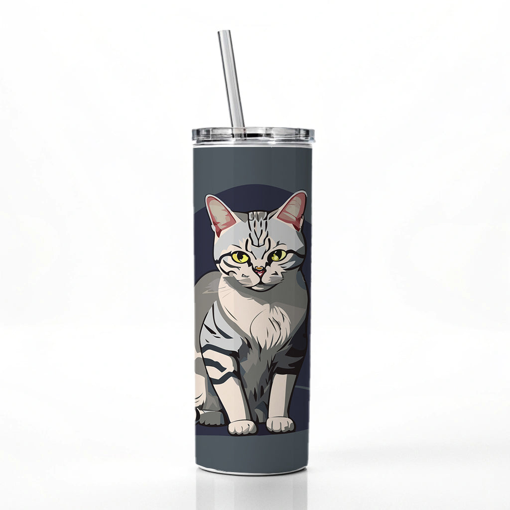 American Shorthair Cat Sitting Skinny Tumbler 20oz with Straw Insulated Water Bottle Gift